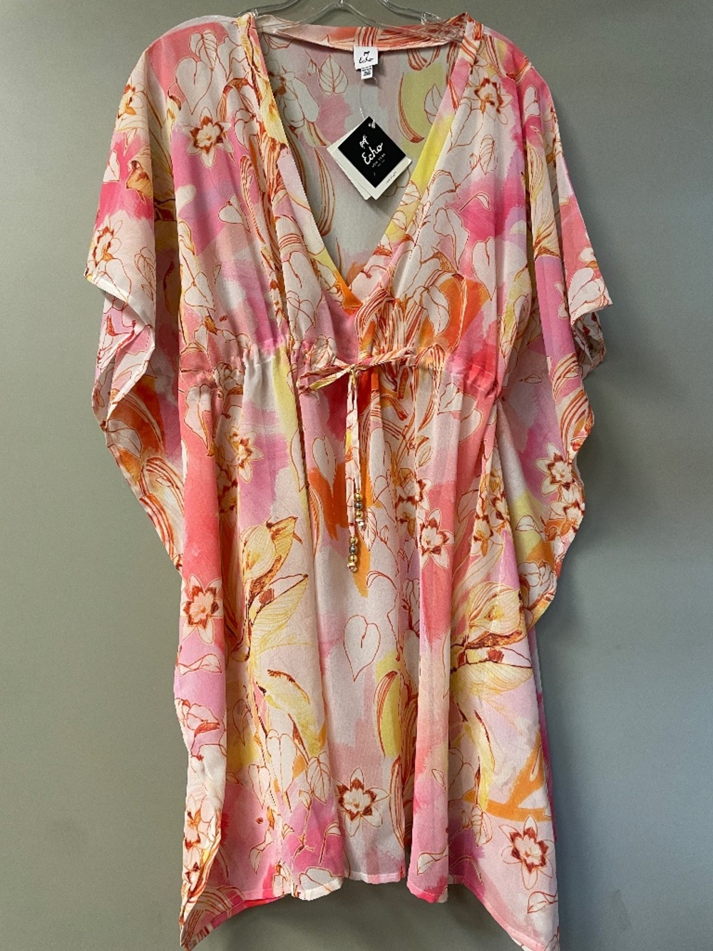 Echo. Women's abstract watercolor Butterfly Kaftan swimwear Cover up dress.